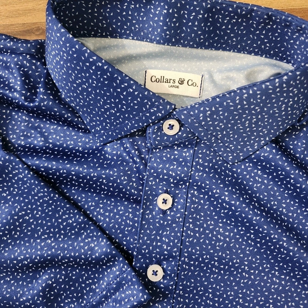 Collars and Co Polo Shirt Geometric Navy Size Large